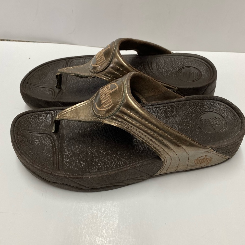 Fitflop Womens Walkstar Bronze Metallic Leather Flip Flop Thong Sandals Sz 7